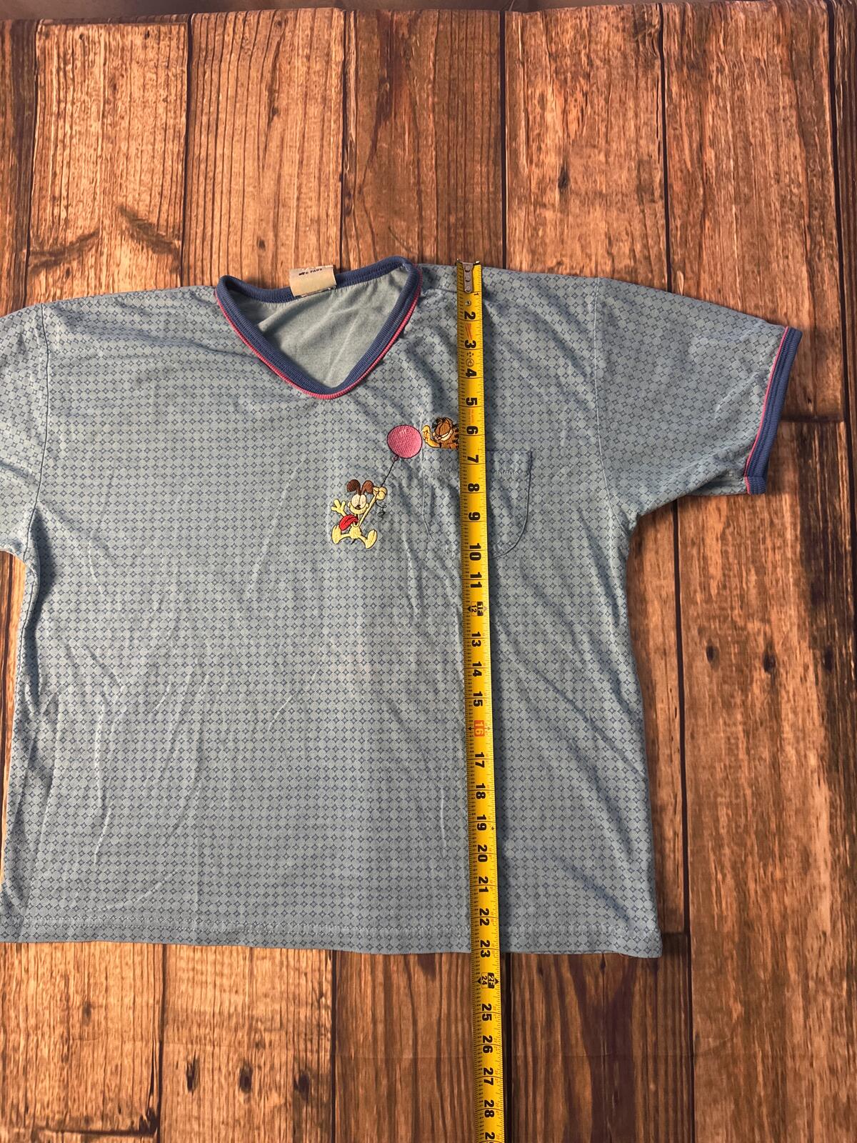 Vintage Garfield & Odie Embroidered Pocket Shirt Blue Patterned Tee
