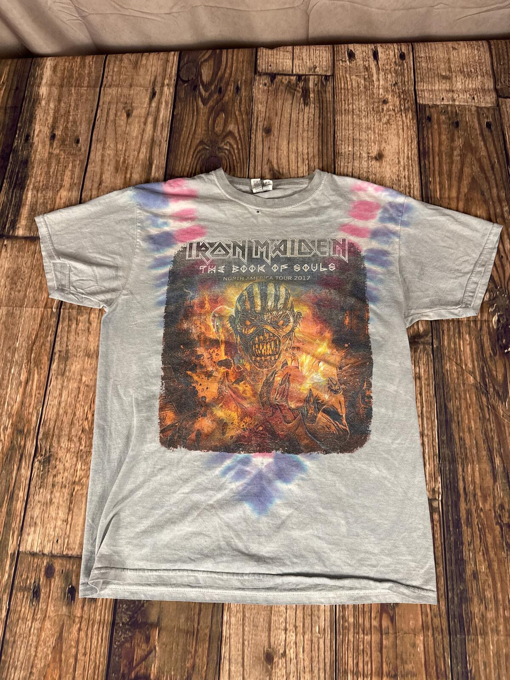 Iron Maiden Book of Souls 2017 North America Tour Tie Dye Band Tee Size M
